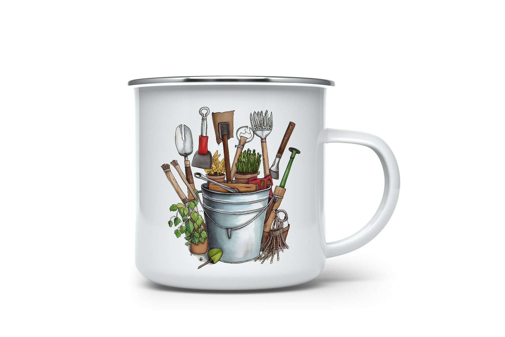 MAXIKIWI - Durable Enamel Coffee or Tea Camping Mug for Indoor Outdoor Use - Gardening Collection - 350ml