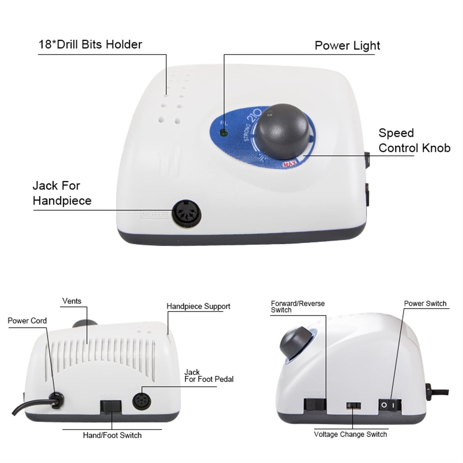 Nail Drill Strong 210 Manicure 65W 35000 RPM Manipolo Manicure Elettrico per Fresa per Unghie Apparecchio per Manicure