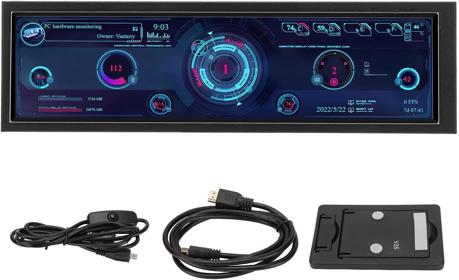 8.8 Inch Computer Temperature Monitor Display USB Mini Secondary Display PC Sensor Panel CPU GPU SSD Data Temperature Monitor for PC Computer Case