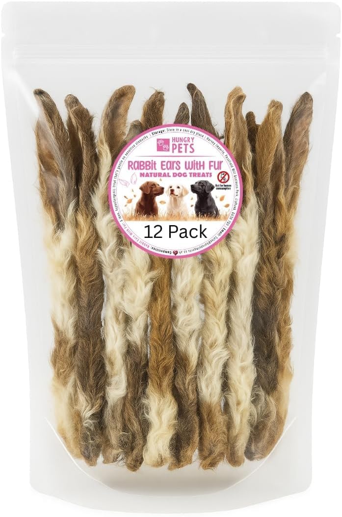 Rabbit Ears With Fur 12 Pack - Premium Natural Dog treat