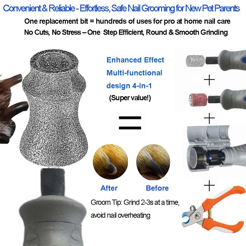 Image of Painless for Dremel Dog Nail Grinder Attachment Replacement Heads - Diamond Bit Refill Tips Fit Dremel 7760 & 7350, Smooth Grinder Tool Accessories for Small /Medium /Large Dog /Cat Thick Nail Grinding | Safe Grooming Diamond Bit, ideal for trimming extra large & large thick nails smoothly, calms pets, works with Dremel tools