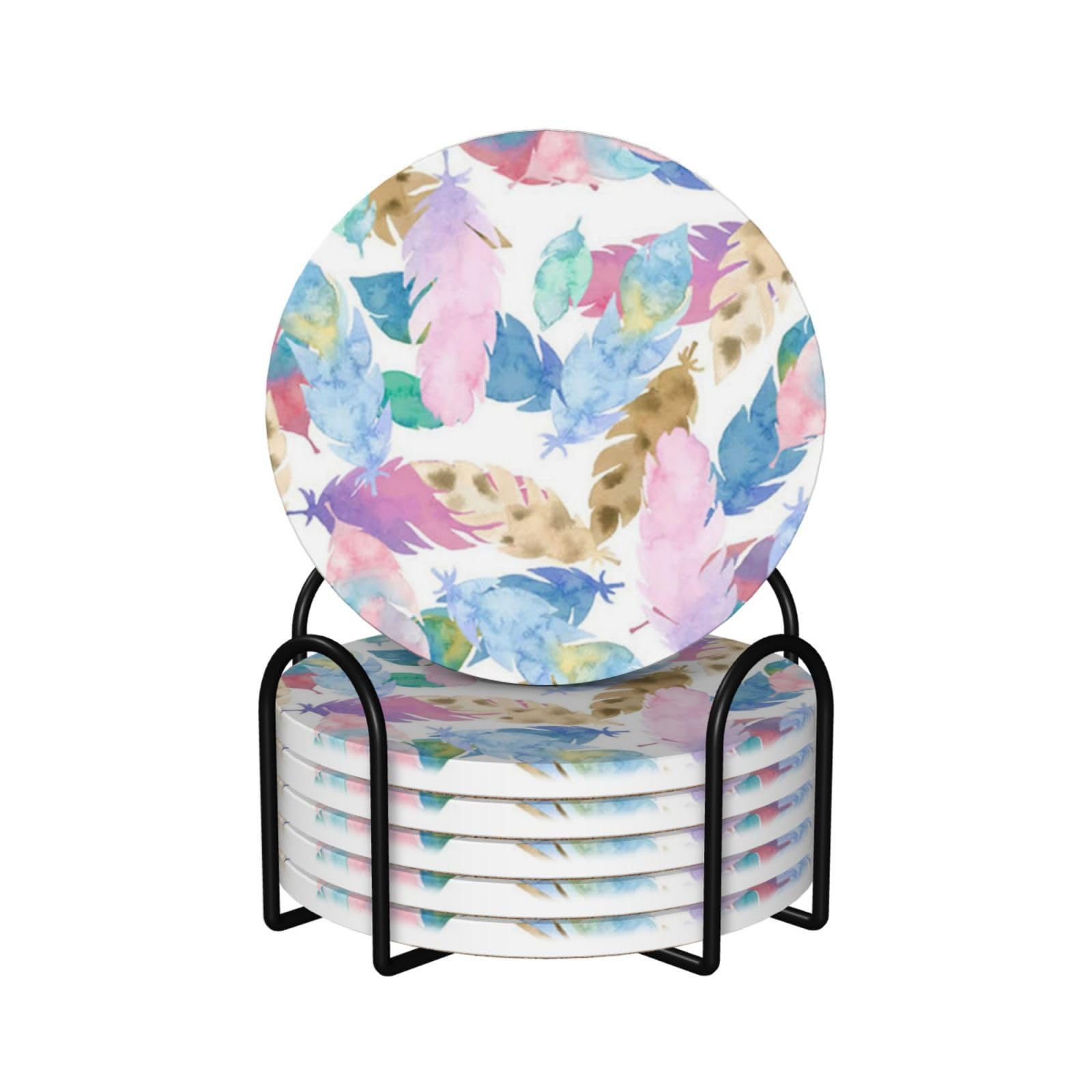Dessous de verre en céramique aquarelle plume avec support en liège