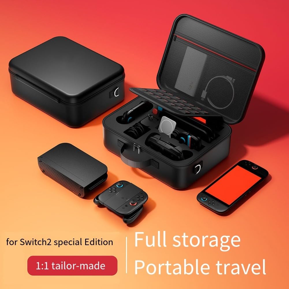ZYWUOY Custodia rigida per Nintendo Switch 2, custodia resistente alla pressione in EVA con grande capacità, organizer da viaggio portatile nero