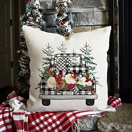 Miniatura 2 de Juego de 4 fundas de almohada decorativas de Navidad, gnomos de Navidad, búfalo, a cuadros, decoración de granja, fundas de cojín retro para camión,