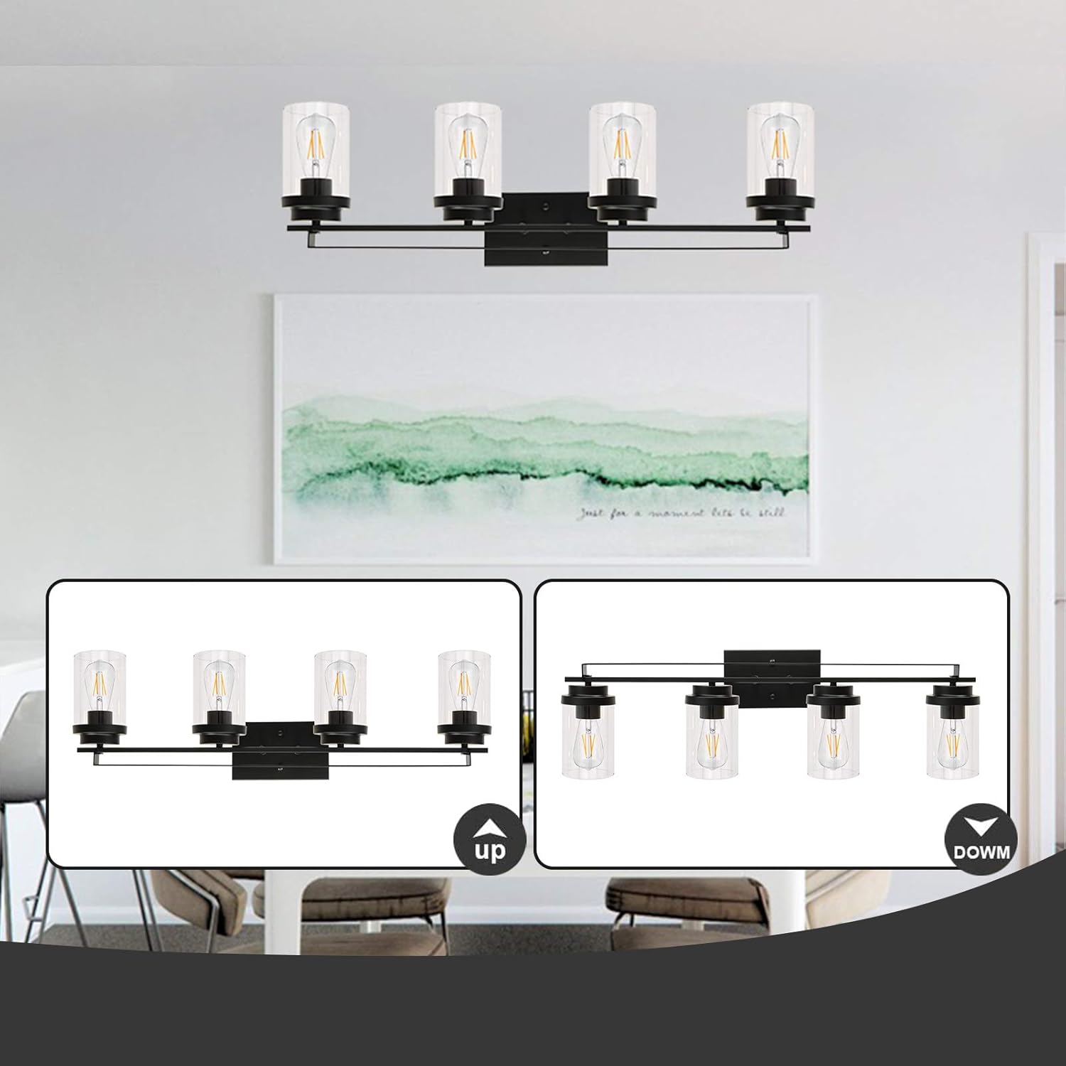 Super Cheap 🛒 Banato Lighting Black Vanity Light Over Mirror, 4-Light Modern Bathroom Light Fixtures with Clear Glass Shade, Industrial Wall Mount Lamp for Mirror Cabinet Powder Room Dressing Table
