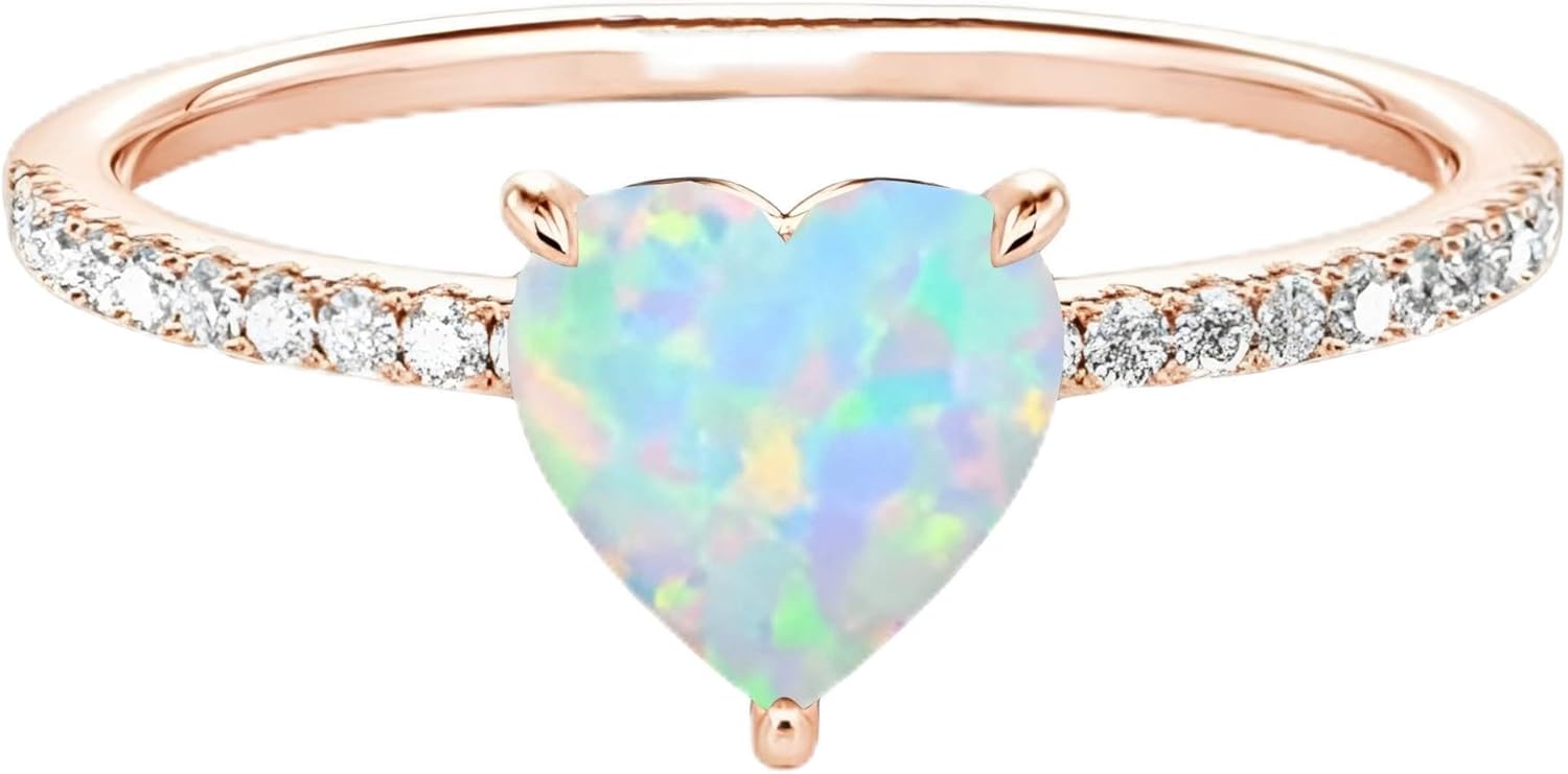 2CT Heart Shaped Gemstone Wedding Ring for Women 10K 14K 18K Gold Engagement Birthstone Statement Rings Wedding Bands Gift for Bridal Her Mother Valentine's Day Christmas Anniversary