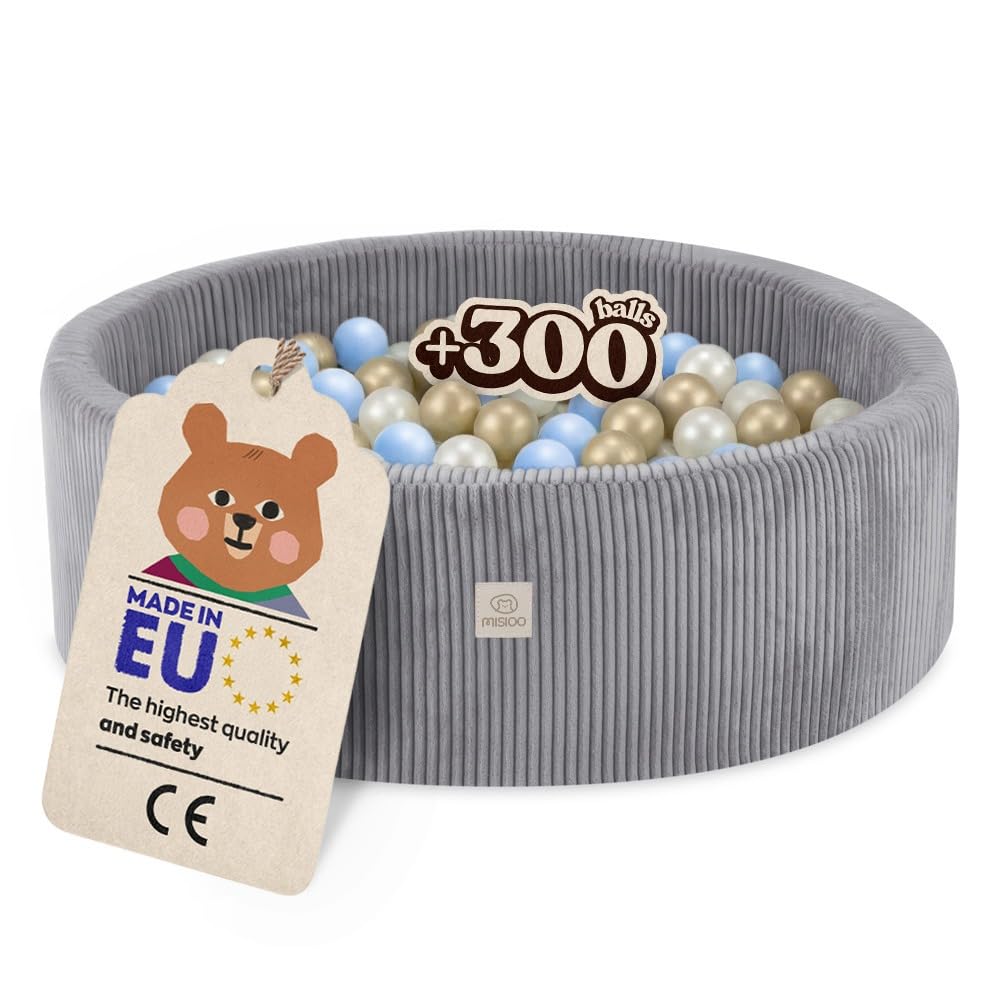 MISIOO Piscina de bolas para bebé, 90 x 30 cm, con 300 bolas, material premium, funda extraíble, lavable a mano a 30 grados, perfecta para niños de 1 a 3 años, bolas de diversión