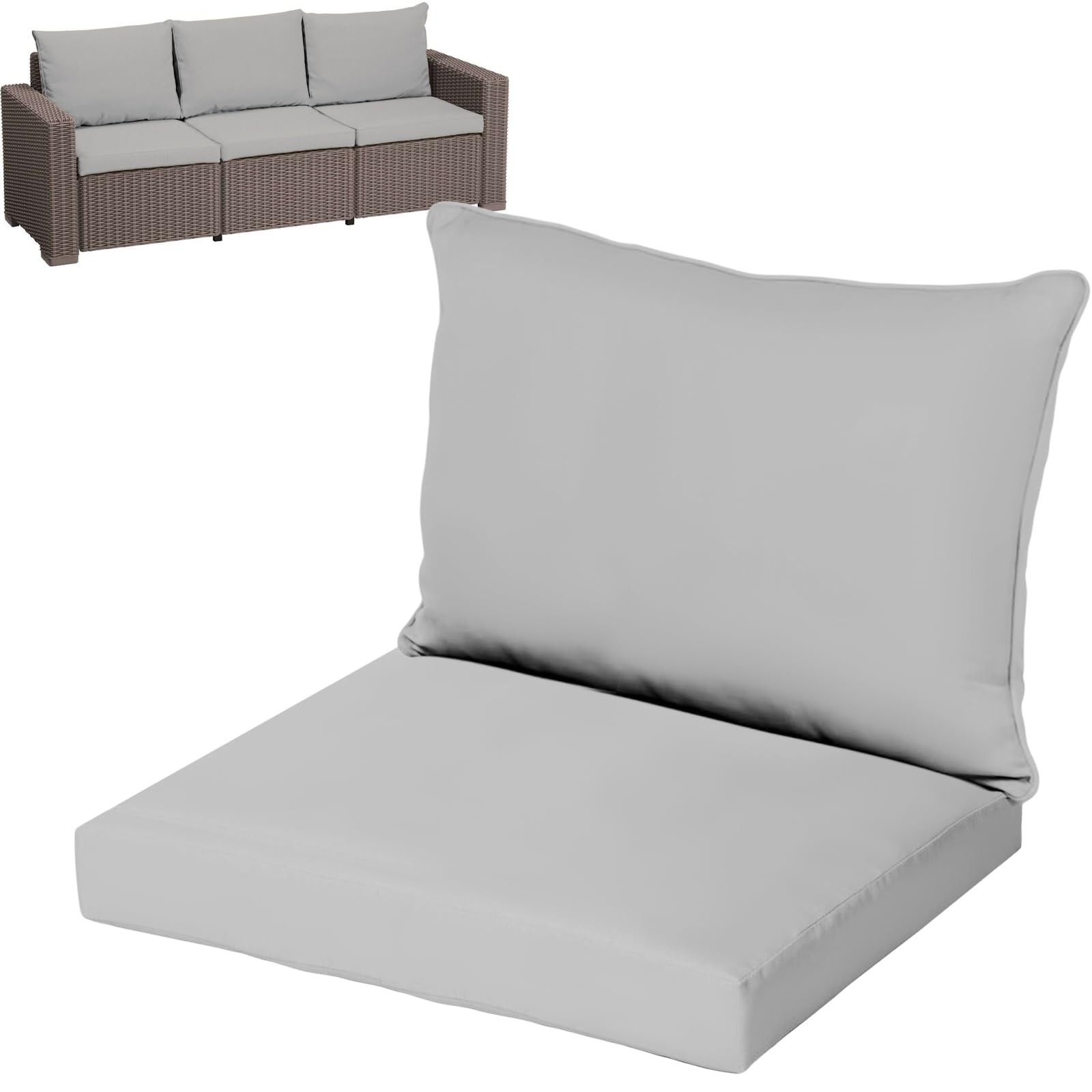 KISAA Living Replacement Rattan Cushion Seat Pads, (6-Pieces) 3-Seater Sofa Set (3 Seat Pads, 3 Back Cushions), Water Resistant Outdoor Patio Garden Furniture Seating (Grey, For 3-Seater) โ image 1