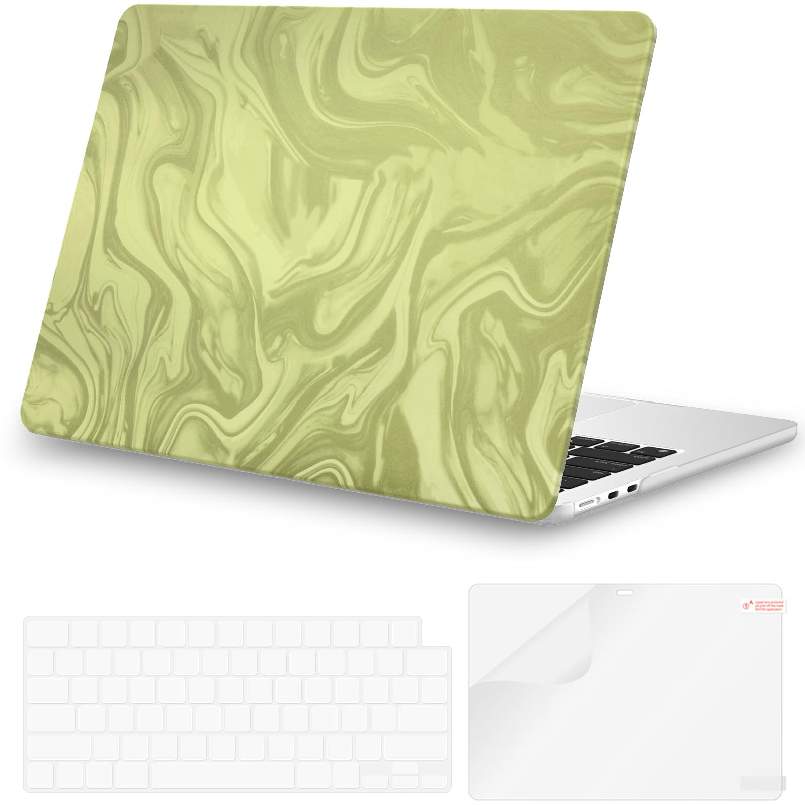 iCasso for MacBook Air 13.6 inch Case 2025 2024-2022 Release M4 M3 M2 A3240 A2681 A3113, Silky Texture Leather Protective Hard Shell Case for MacBook Air 13 inch and Keyboard Cover, Green Wave