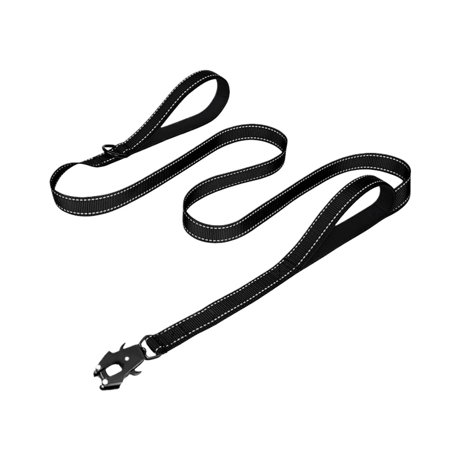 Laisse pour chien de randonnée en nylon noir réfléchissant avec mousqueton auto