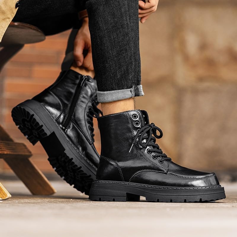 Men's Casual Leather Boots High-top work Shoes Thick-soled Lace-up Versatile Comfortable Breathable Non-slip wear-resistant Oxford Shoes for Men2