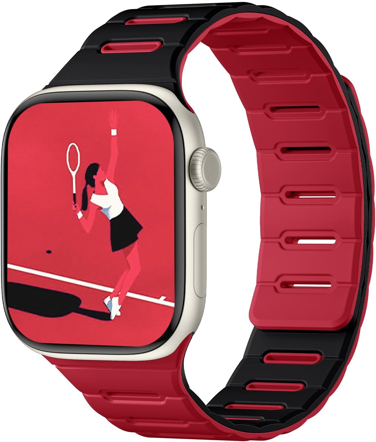 Bandletic Double Sided Magnetic Band Compatible with Apple Watch Bands for Women 42mm(Series 11 10) 41mm 40mm 38mm, Sport Magnet Strap Replacement for iWatch Series 9 8 7 6 5 4 SE3 SE2 3-1, Black Red