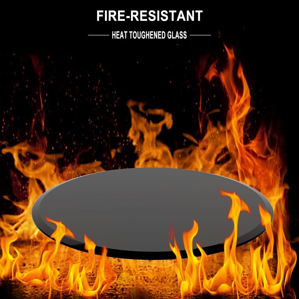 32 Inch Round Glass Table Top,Black Tempered Glass Table Surface for Outdoor and Indoor Use,2/5" Thick Beveled Polished Edge