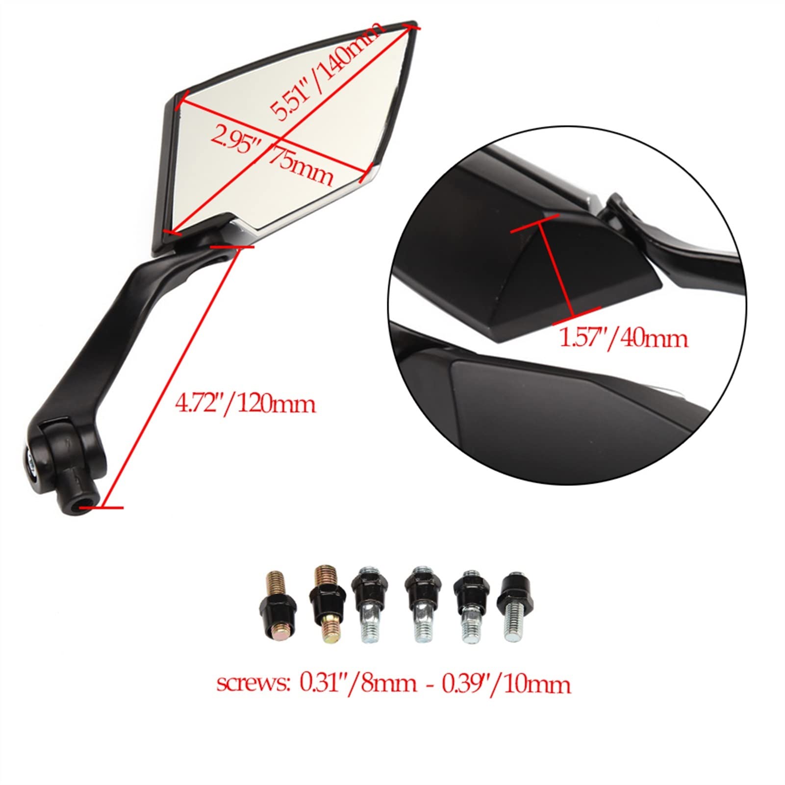 Ricambio per moto Specchietto Retrovisore Moto Scooter Ricambi Specchietti Laterali Posteriori Per Honda Per Yamaha, Adatto A Tutte Le Se Utilizza Una Vite Da 8 Mm O 10