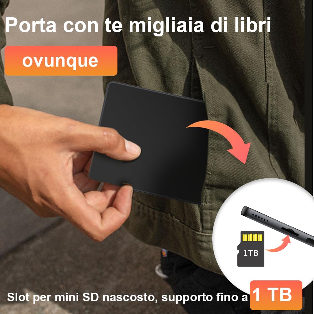 Veidoo - Lettore eBook da 6 pollici con grande schermo E-Ink, 32GB ROM, 758 x 1024, 212 DPI, SMARTlight regolabile, lettore E-book Android, altoparlante integrato, tablet E-Ink con WiFi e cover (Nero)