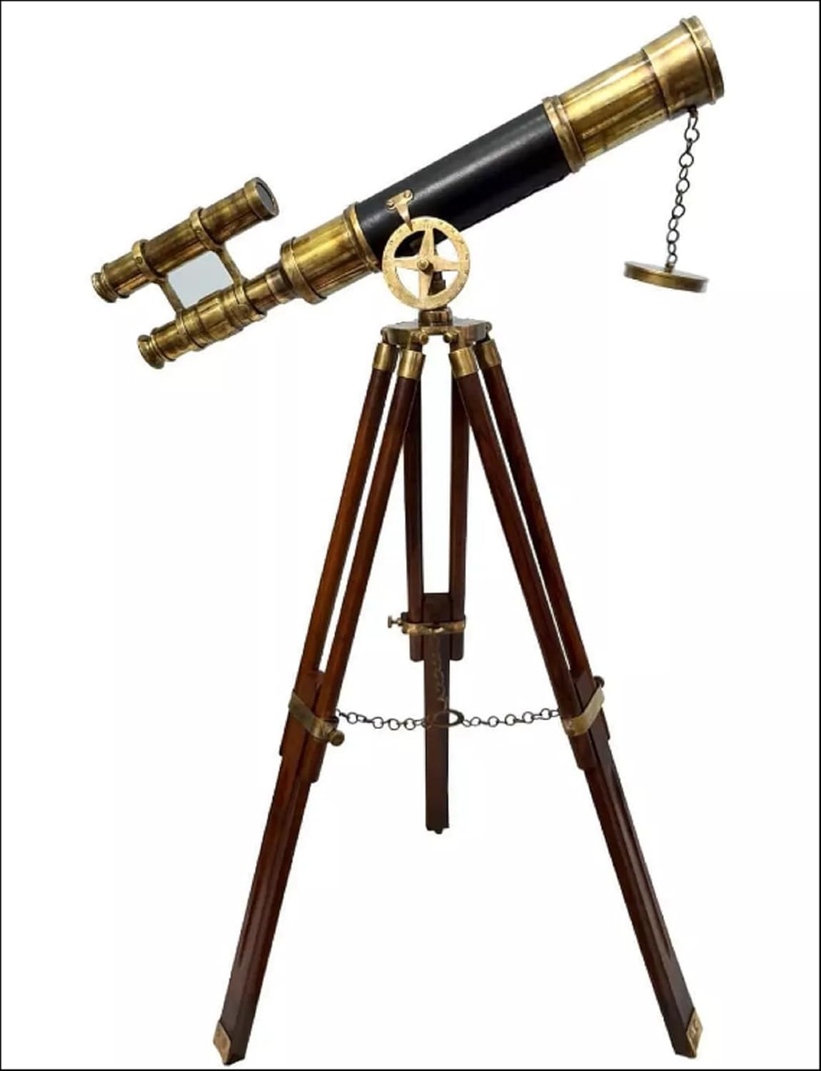18 inch Nautical Brass Double Barrel Antique Telescope - Maritime Navigation Instrument with Wooden Tripod