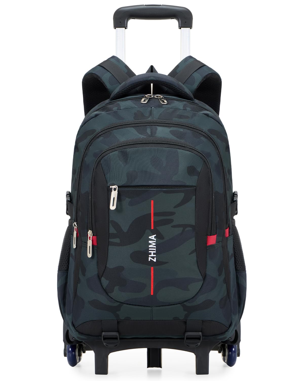 Amythe Mochila con Ruedas para Chicos - Gran Capacidad, Camuflaje Verde | Trolley Escolar 6 Ruedas con Carrito Extraíble - Mochila Adolescentes para Vuelta al Cole Primaria ESO Instituto – PC 15.6"