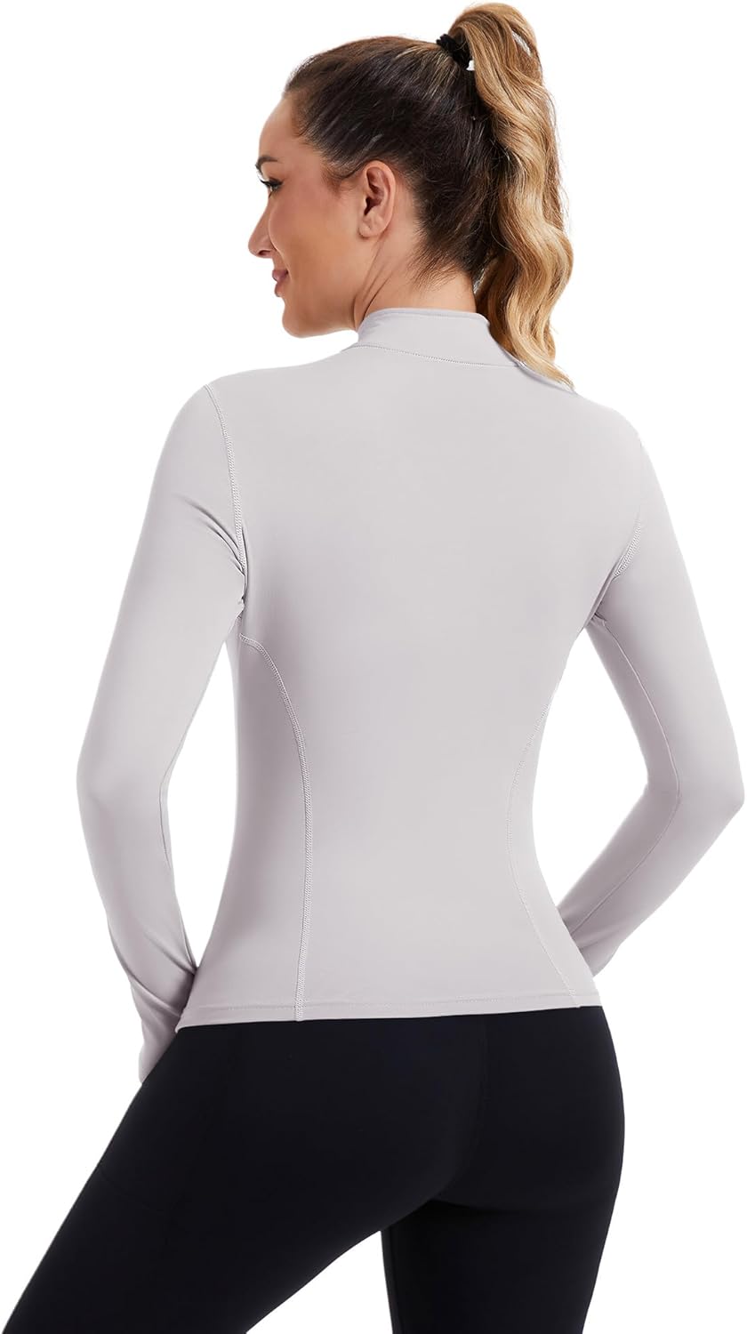 ZHENWEI Womens Workout Tops Long Sleeve Quarter Zip Pullover Quick Dry Golf Shirt Athletic Slim Fit Crop Yoga Gym Tops - Image 4