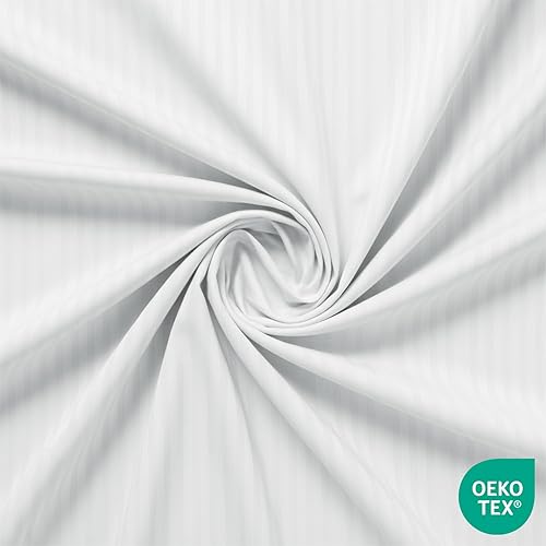 Miniatura 3 de Feather & Stitch - Sábana bajera ajustable de 100 % algodón, tejido satinado de damasco, transpirable a rayas, sábana elástica para colchón de 18