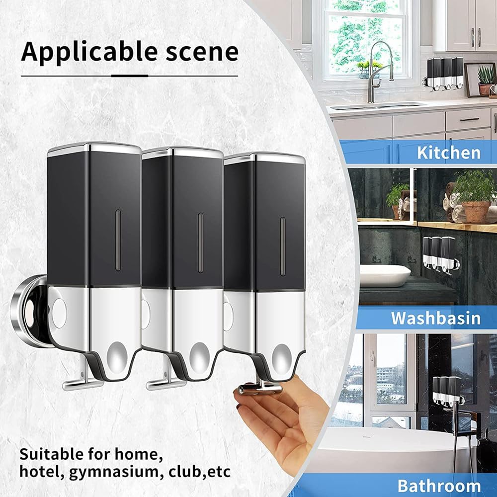 Wall Mounted Soap Dispenser Shower Liquid Shampoo and Soap Dispenser for Bathroom, Kitchen, Hotels (Black, 1000ml)