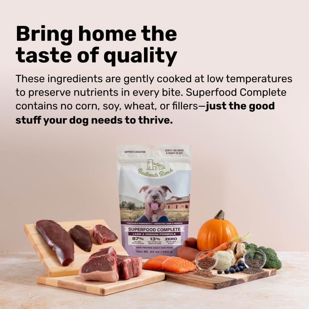 BADLANDS RANCH by Katherine Heigl – Superfood Complete Air-Dried Lamb & Venison Dog Food – High Protein with Superfoods for Daily Wellness & Consistent Nutrition – 64 oz