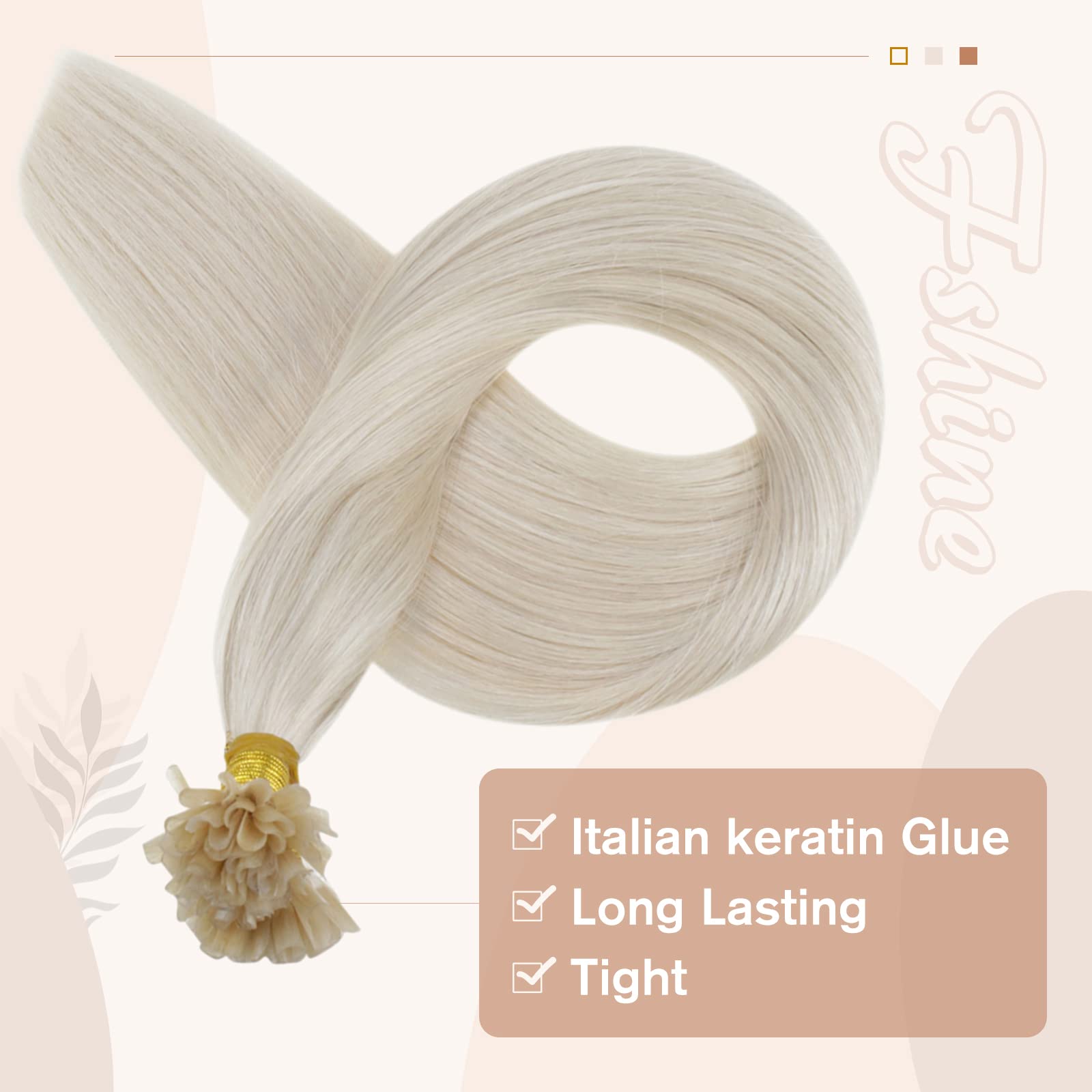 Fshine Hair Cheratina Extension 40CM 50g Capelli Veri Umani Extension Biondo Platino Colore 1000 Human Hair Extension Lisci Capelli U Tip Keratina 1g/ciocca Extension Pre Bonded Extensions