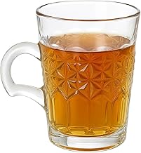 مج زجاجي بتصميم بنقشة ماسية مع مقبض، كوب شاي وقهوة شفاف للمشروبات الساخنة والباردة من بورتال (1 قطعة)