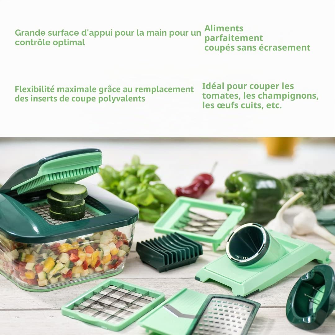 Genius Mandoline Nicer Dicer Chef 18 en 1 Multifunction Professionelle - Coupe-légumes avec bol en verre et coupe-tomates légumes | dés, bâtonnets, tranches, spirales, julienne