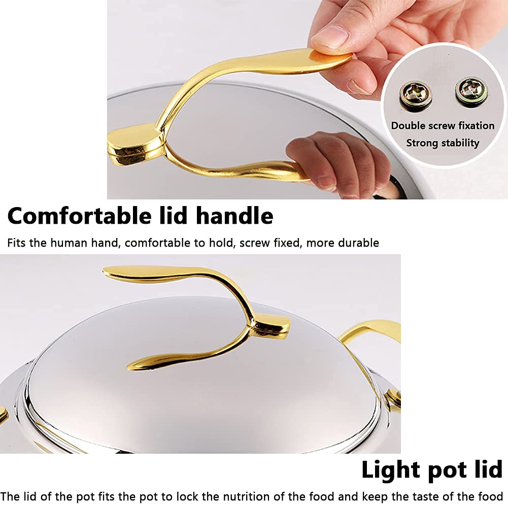 Hot Pot Buffet Round Set, Chafer Buffet Calentador con Pan, Estufa, Tapa Visible Y Rejilla De Combustible, Usado para Bodas, Fiestas, Banquetes-A