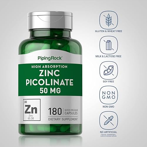 Miniatura 3 de Piping Rock - Picolinato de zinc 50 mg  180 cápsulas  Alta absorción  Sin OMG, suplemento sin gluten