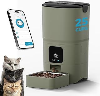 PAPIFEED Alimentador automático para gatos, alimentador inteligente para gatos de 6 litros, control de aplicación/Alexa, fuente de alimentación doble, cable antimasticación, cuenco de acero inoxidable