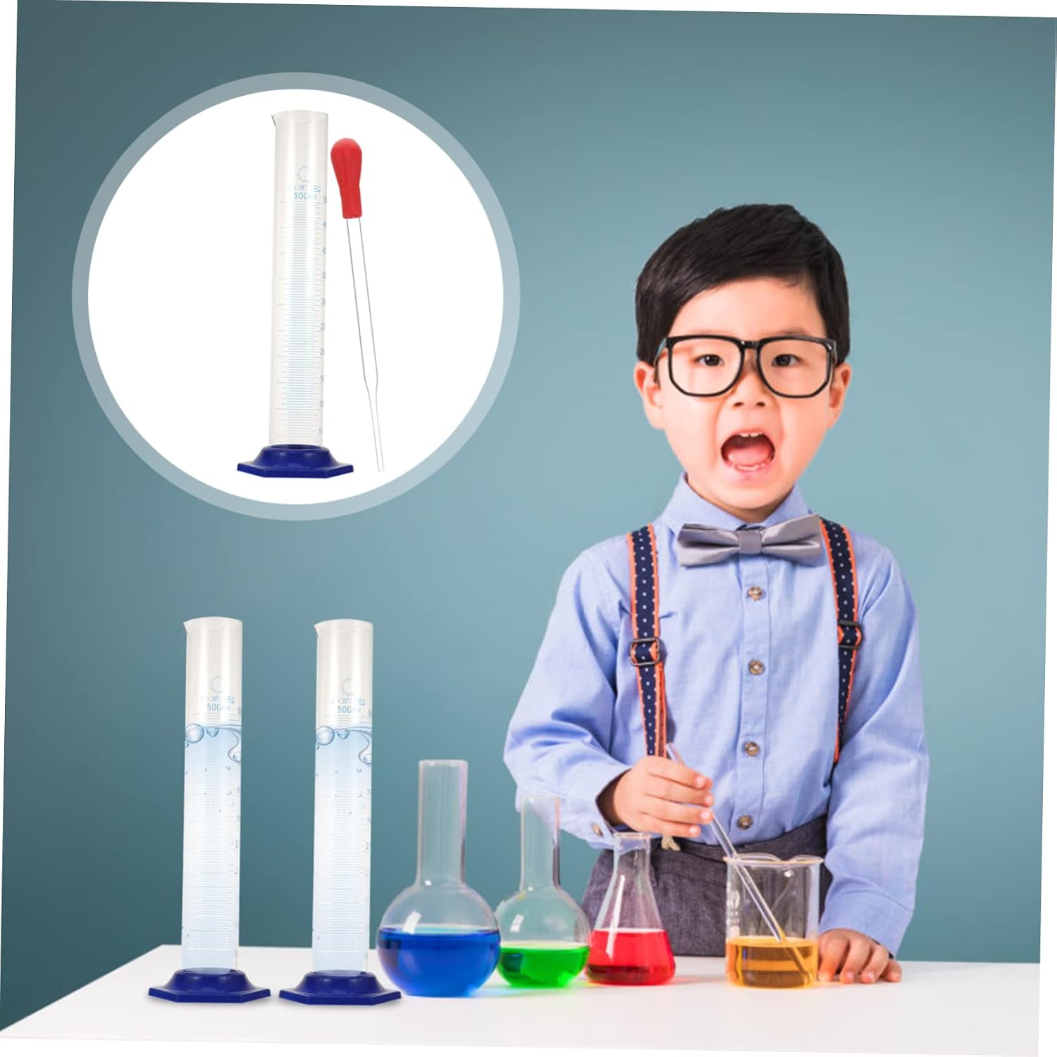2pcs Precision Lab Cylinders Set Glass Measuring Cylinders Chemistry Dropper for School Experiments Style
