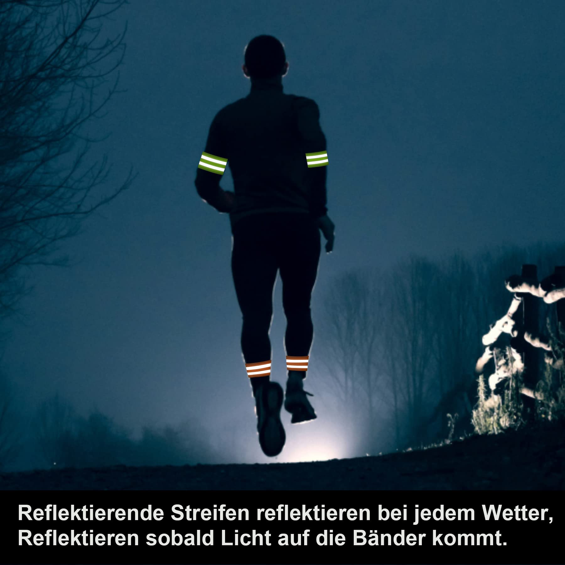 Cintas Reflectantes Para Ciclismo - Pack 4 Unidades Ajustables Con Velcro - Para Piernas O Brazos - Visibilidad Nocturna - Negro Y Naranja