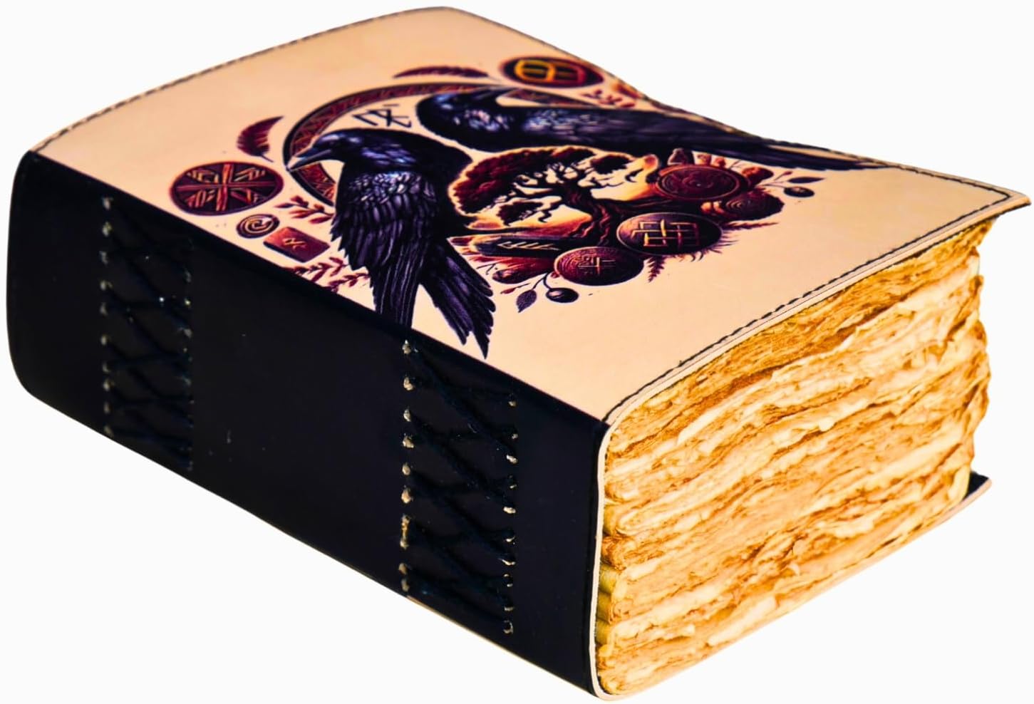 Handmade Vintage Leather Journal – 8x6 Inch Diary with 400 Deckle Edge Pages | Rustic Leather Notebook for Men & Women | Antique Refillable Writing Journal for Travel, Sketching, Gifts & Office Use (The Fortune Raven)