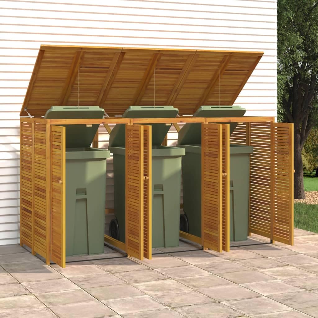 vidaXL Mülltonnenbox, Mülltonnenverkleidung für 3 Tonnen, Mülltonnenschrank mit Verriegelungen, Mülltonnenschutz Müllhaus Müllbox, Massivholz Akazie