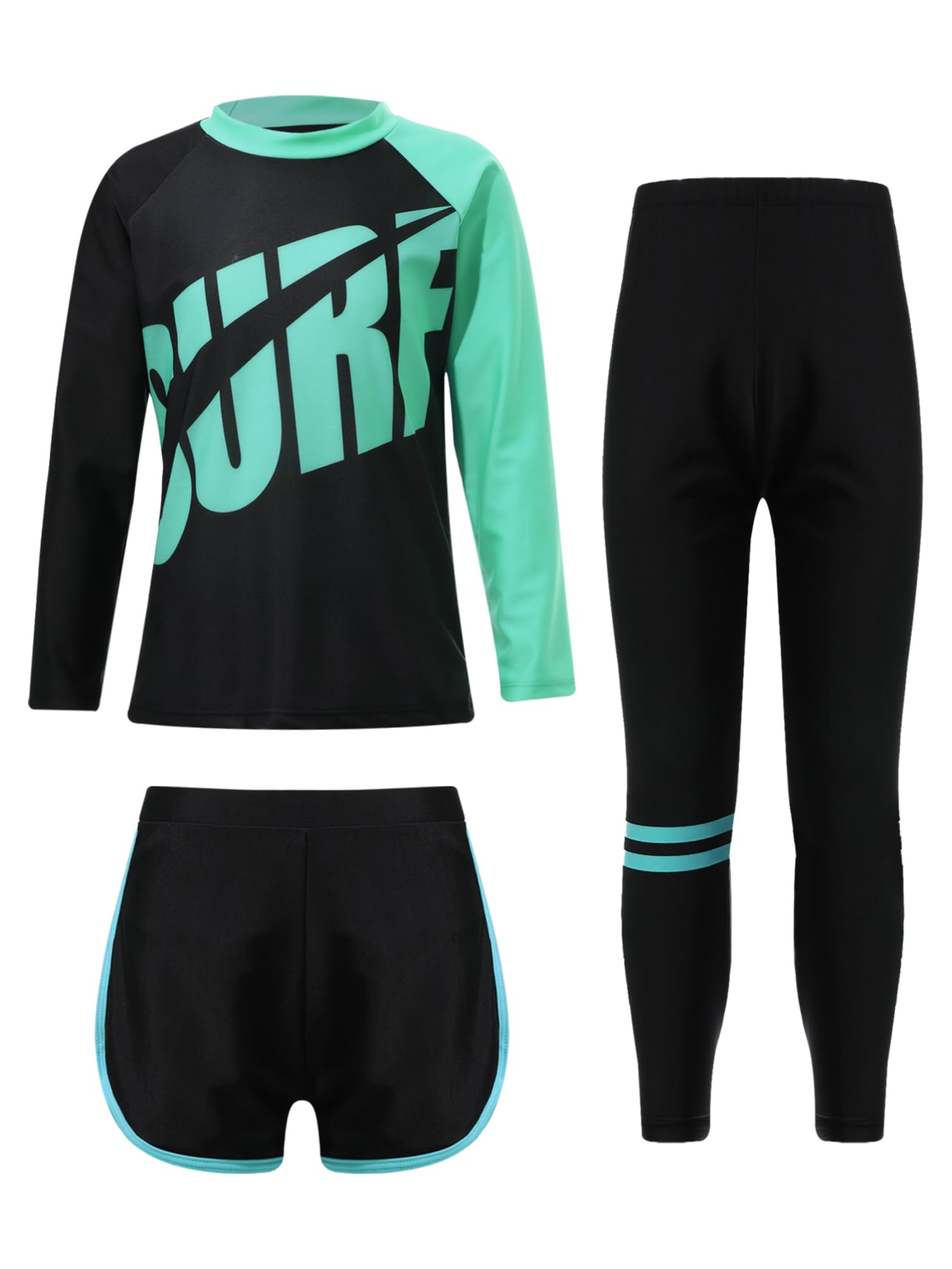 Aislor Enfants Maillots De Bain 2 Pièces Rash Guards Tankini Garcon Fille Haut et Long Pantalon de Bain Bas Top Anti UV Manche Longue 2-14 Ans