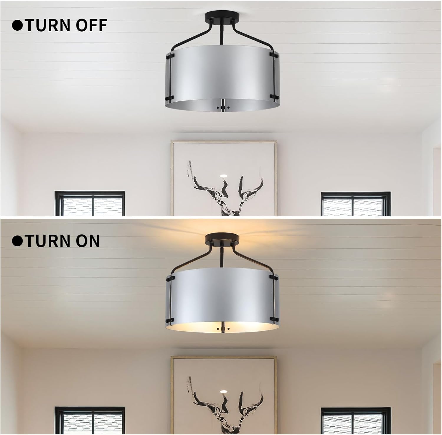 Kitchen Lighting Fixtures Ceiling,16''Silver Chandelier Light Fixture,Drum Bedroom Ceiling Lights,3-Light Close to Ceiling Light Fixtures for Farmhouse Hallway Porch Entryway