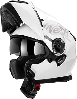 Westt Cascos De Moto Integrales -ECE 22.06 Casco Integral con Doble Visera Cascos para Moto - Casco Motocross Hombre Mujer Casco Enduro Moto Blanco S (55-56cm)