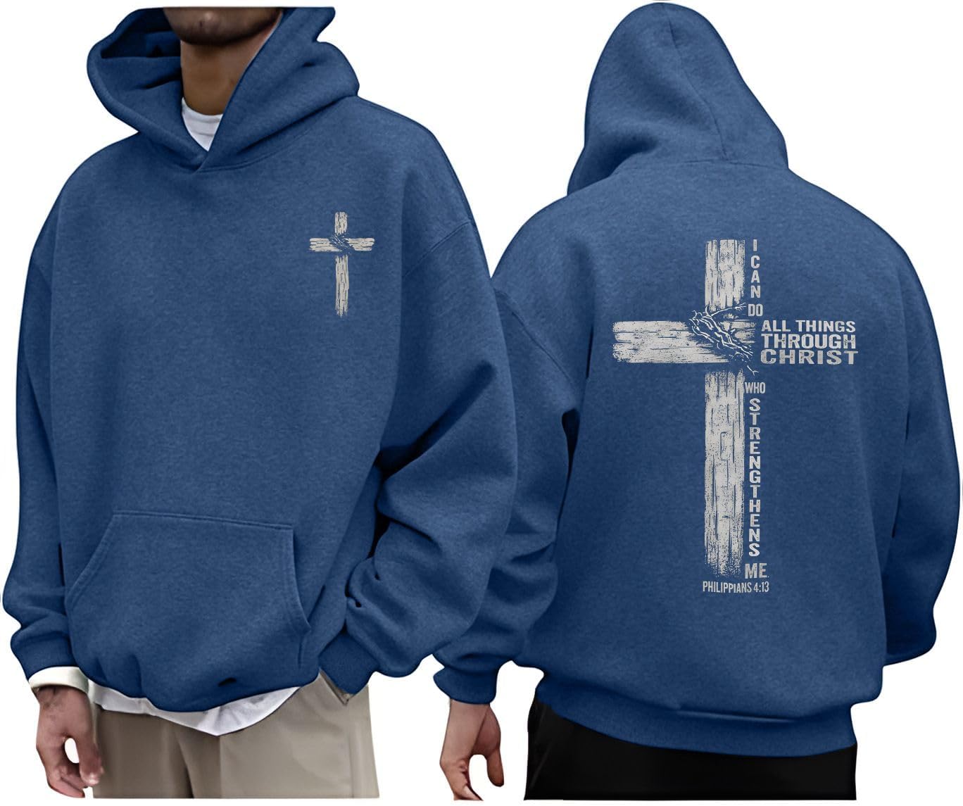 Christian Hoodie for Men Cross Graphic Sweatshirt Jesus God Pullover Bible Verse Inspirational Long Sleeve Tops