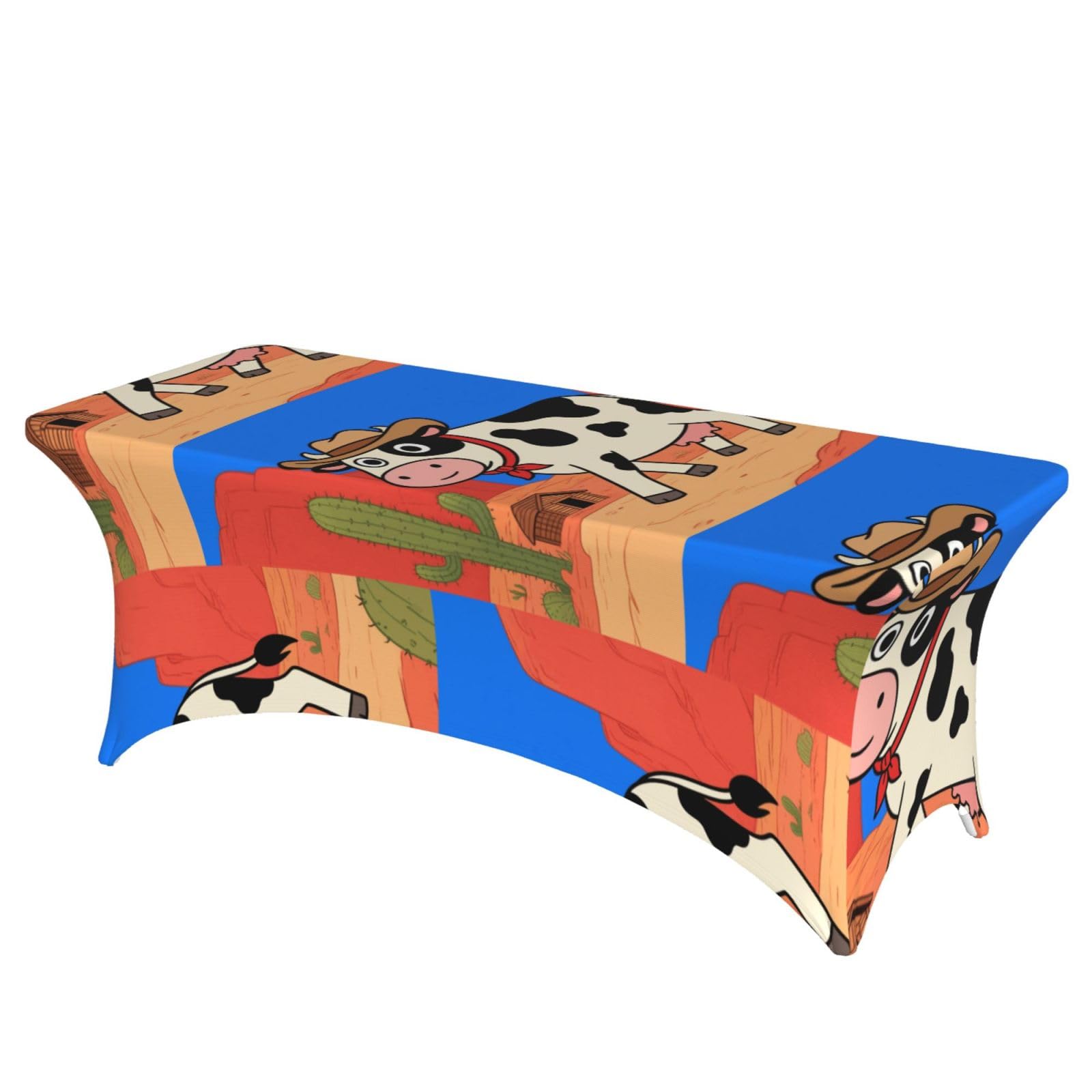 LMNGH Retro Western Cow Decorative Tablecloth Protector for Wedding, Banquet & Parties6FT Spandex Rectangle Tablecloths, Stretch Washable Table Cloth Wrinkle Free Patio Table Cover