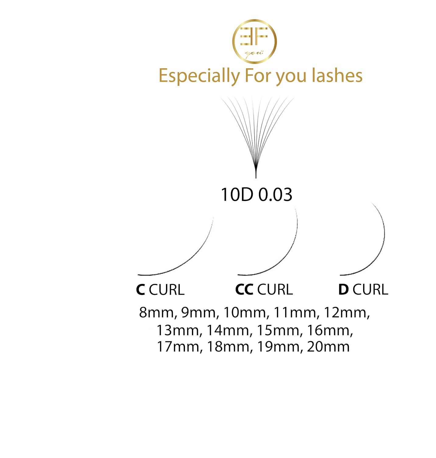 (EF You), 10D 0.07 (Thickness/Diameter) Russian Volume Eyelash Extensions Loose Fans, Premade Fans, Promade Fans, Handmade Fans, Matte, Super Dark Black, Super Soft and Light, Super Curl and Color Retention, Long Stem, Invisible Pointy Glue Bonded Base Length | 9mm | 10mm |11mm | 12mm | 13mm | 14mm | 15mm | 10D 0.07 C CC D Curl (500 Fans) (9mm, 10D 0.03 CC)