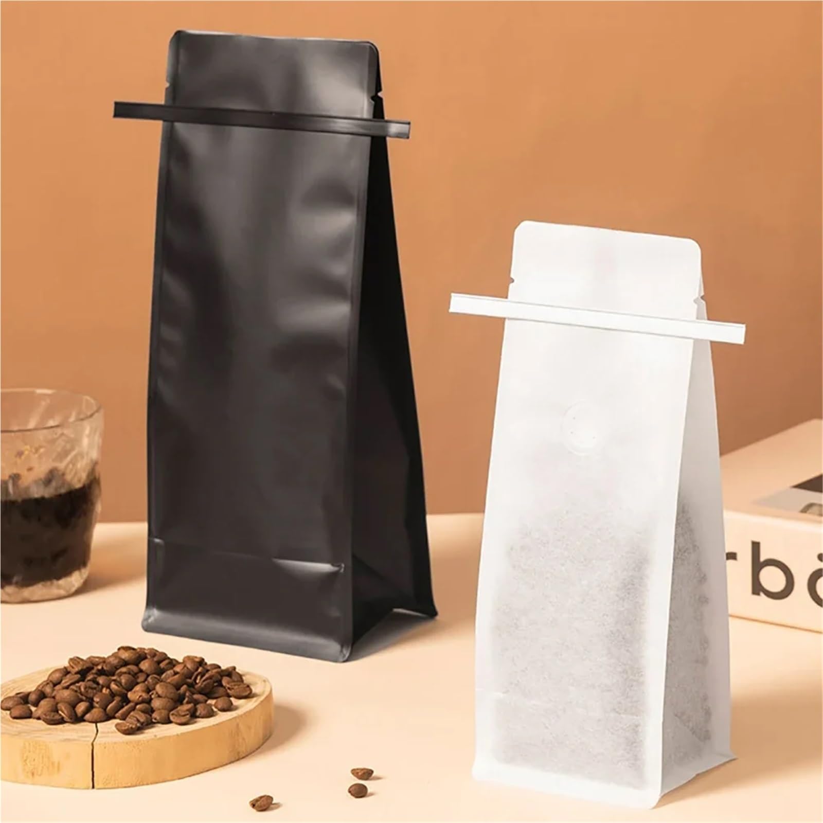 Torebki na kawę z zaworem 20 szt. Papier pakowy z możliwością wielokrotnego zamykania na kawę ziarnistą i herbatę w proszku | Gold,500g with valve