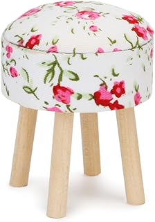Dollhouse Stool Miniature Round Upholstered 1:12 Scale Wooden Stool Ornament Dollhouse Furnishing Accessories Mini Scene Furniture (Rose)