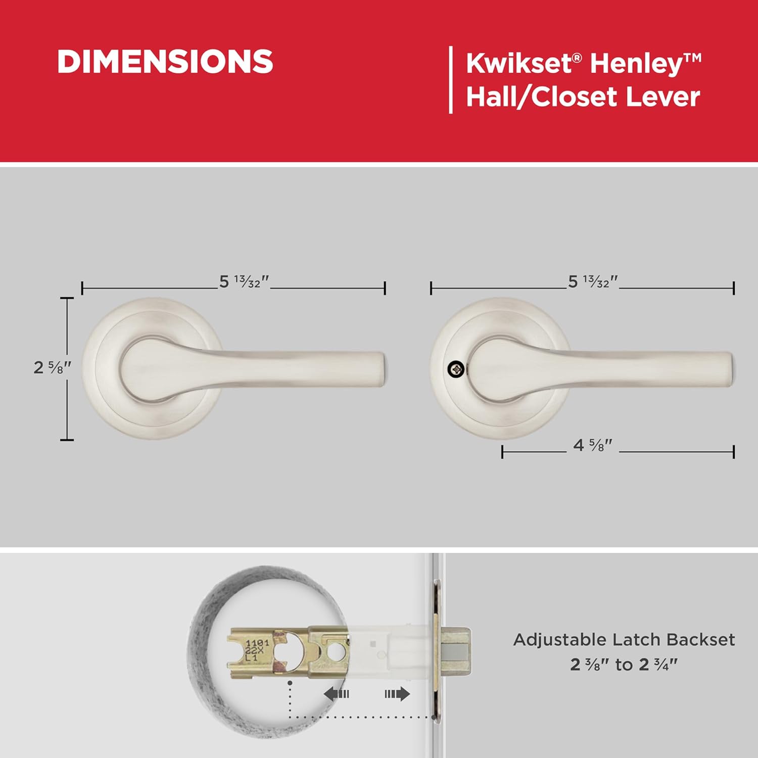 Kwikset Henley Interior Passage Door Handle, Lever For Closet and Hallway Doors, Reversible Non-Locking Handle Lever, Satin Nickel, with Microban Protection