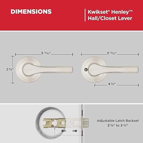 Miniatura 7 de Kwikset Henley - Manija de puerta de paso interior, manija para puertas de armario y pasillo, manija reversible sin bloqueo, níquel satinado, con