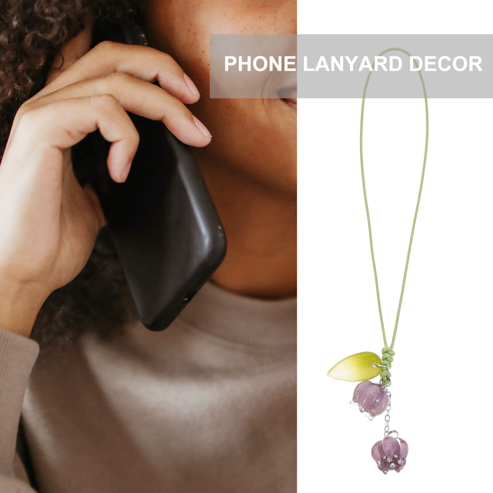 Sewroro 2pcs Flower Phone Charm Flower Pendant Phone Lanyard Cute Tulip Hanging Phone Pendant for Purse Backpack Wallet (Purple)