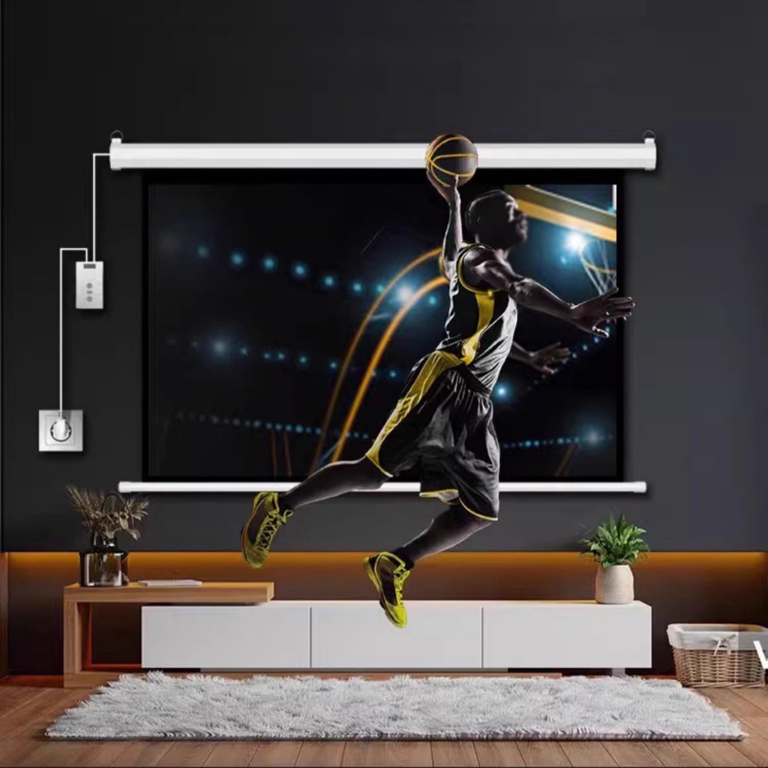 Schermo proiettore motorizzato da 60 Pollici, 16:9 HD, Schermo di proiezione da 72 Pollici con Telecomando, Montaggio a soffitto o a Parete, per Home Theater, Video Movie Night(80 inch 16:9)