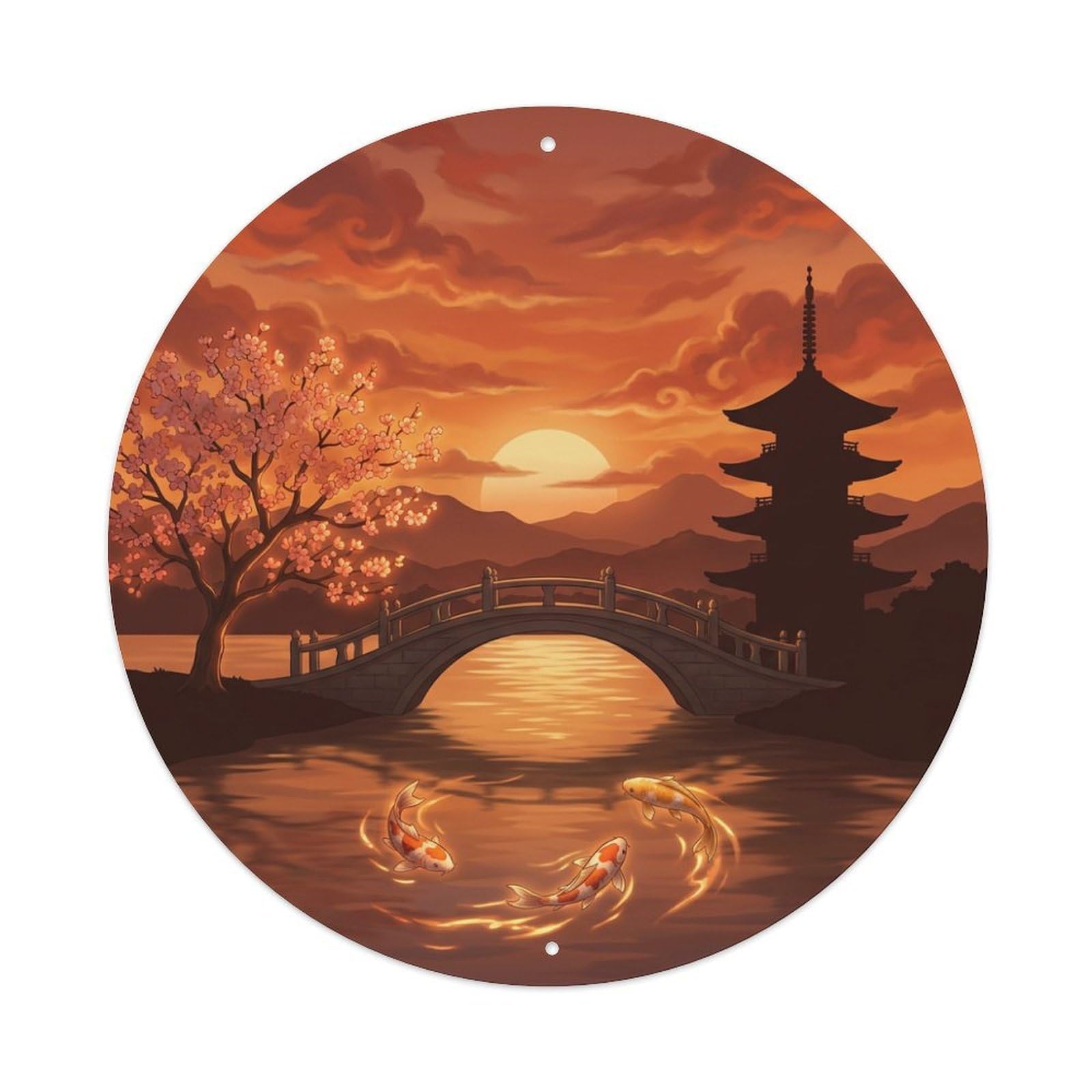 Galvaxio Style Japanese Koi Fish Sunset Orange Warm Evening Metal Tin Sign