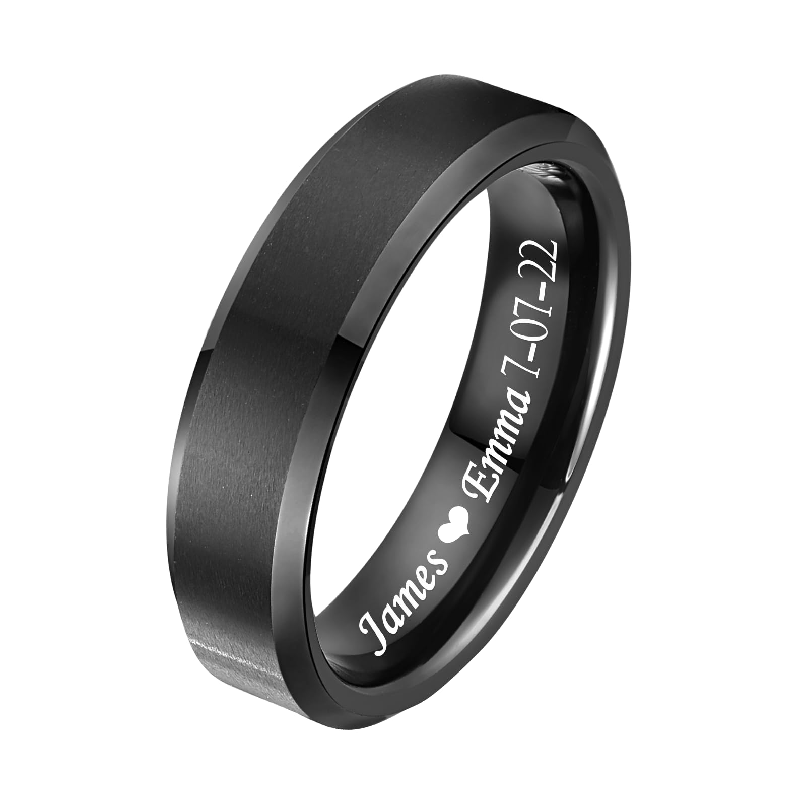 Corato Personalized Tungsten Ring for Men 6mm/8mm Black Tungsten Carbide Engagement Wedding Band Brushed Matte Finish Customized Promise Ring Domed
