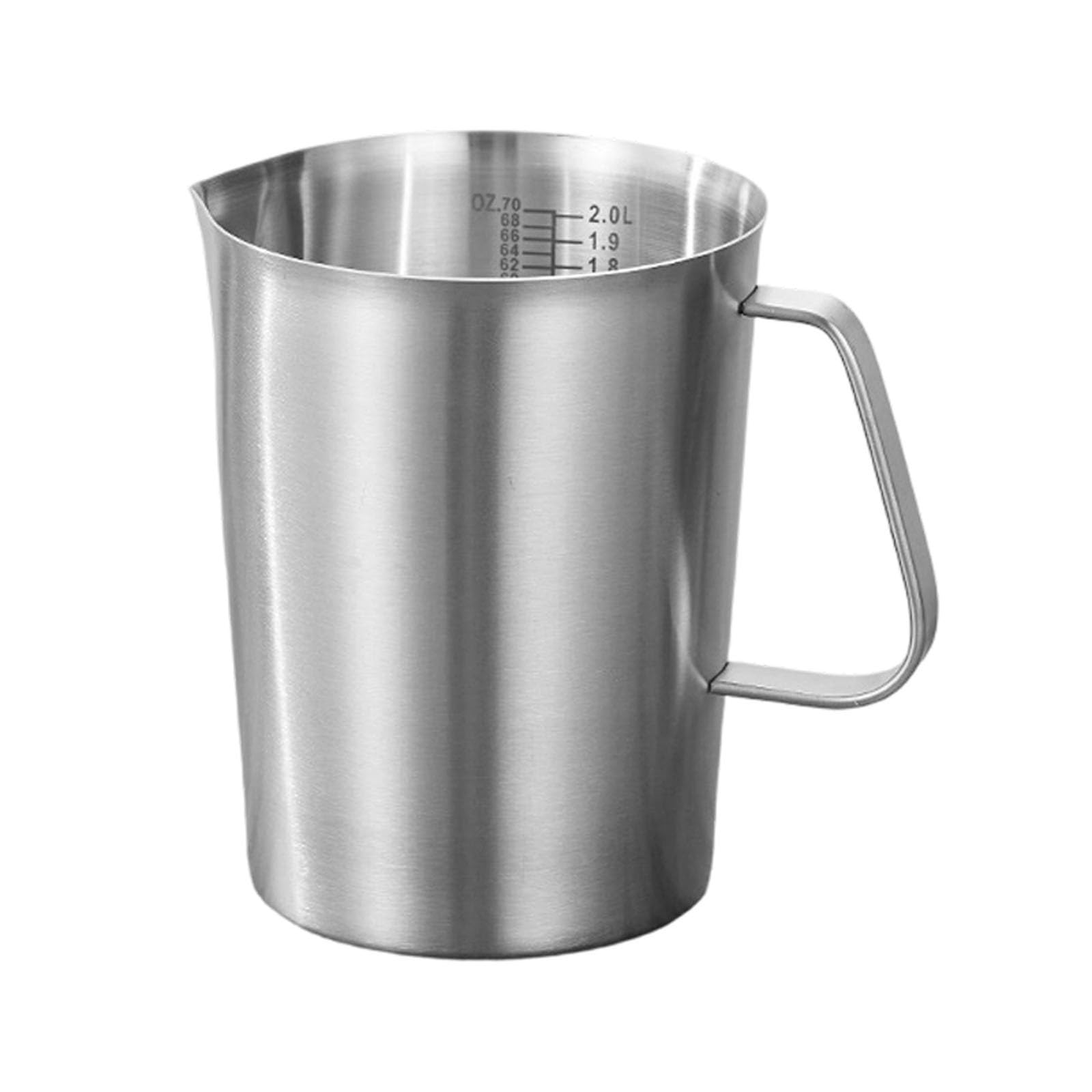 Taza medidora de acero inoxidable con marcas claras, hervidor graduado de 2000 ml para café, té, leche, herramienta de cocina para ingredientes secos líquidos precisos (paquete de 2 unidades)
